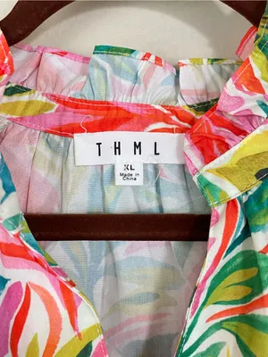 THML Floral Tropical Puff Sleeve Ruffle V Neck Top Size XL thumbnail 3