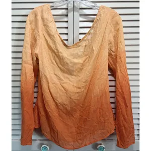 Magazine Orange Blouse Size L Sheer Long Sleeve Chiffon Tie Neck‎ Beads thumbnail 6