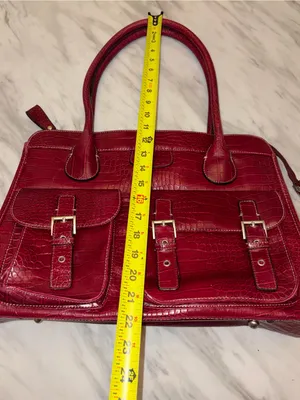 Red Croc Embossed Satchel Handbag 3 Buckle Pockets Structured Tote thumbnail 9