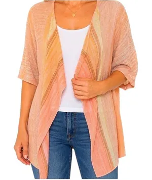Ruby Rd Womens XL Cardigan Peach Orange Gold Metallic Shimmer Open‎ Front Knit thumbnail 1
