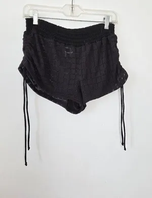 No Boundaries Swim Cover Up Bottom Black Crochet Knit Ruched Sheer Ties Small thumbnail 1