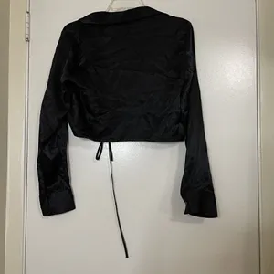 NWT! ZARA satin neck long sleeve plunge wrap blouse gold chain detail medium thumbnail 6