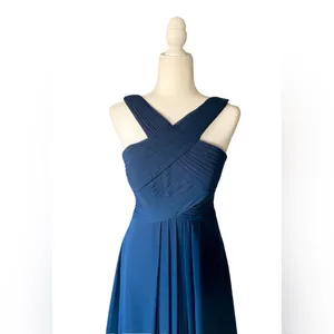Azazie Navy Kaleigh A-Line Pleated Chiffon Maxi Dress thumbnail 4