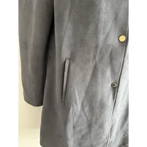 Marc New‎ York Women's Faux Suede Gray Trench Coat Gold Buttons Small thumbnail 4