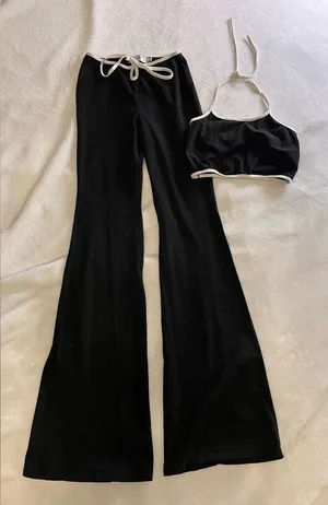 ADIKA 2 Piece Flare Leggings Crop Tank Halter Top Lounge Set Sz XS EUC thumbnail 1