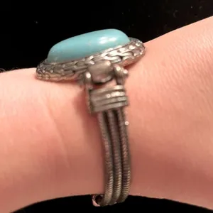 Boho Western Faux Turquoise Bracelet and Gold and Silver Tone Earrings thumbnail 7