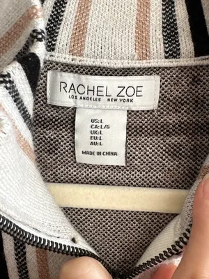 Rachel Zoe Women’s Plaid Sweater Jacket, Black/White/Tan, Fall Outerwear, Large thumbnail 8