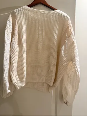 DAVI & DANI Ivory Knit Sweater with Eyelet Lace Balloon Sleeves thumbnail 1