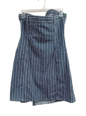 Zara Blue Stripe Strapless Denim Tube Y2K Mini Dress‎ Size Medium thumbnail 1