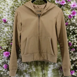 Vintage Y2K Buckle Tan Leather Hooded Granola Girl Moto‎ Jacket Size M thumbnail 1