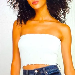 Bozzolo white ribbed cropped tube top, size S/M cottagecore Y2K vacation beach thumbnail 1