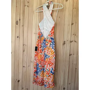 NWT Lulus Bold Presence Orange Multi Floral Satin Halter Midi Dress Party Size S thumbnail 5