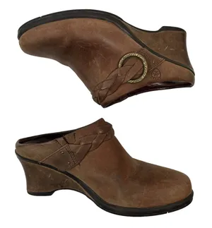 Ariat Women's Size‎ 6.5 Clogs Distressed Brown Leather Wedge Heel Western thumbnail 1