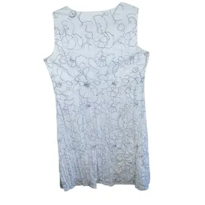 White Cotton Embroidered Handmade‎ Lined V-Neck Sleeveless Midi Dress Size 16 thumbnail 2