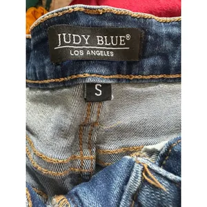 Judy Blue Ava Splattered Distressed Dark Wash High Rise 5 Pocket Denim Shorts S thumbnail 7