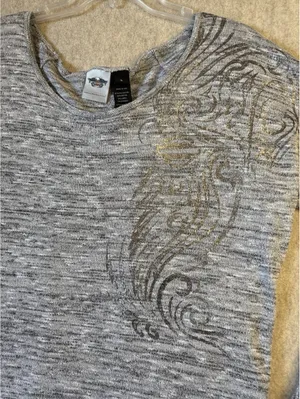 Harley Davidson Silver Bare Shoulder Long Sleeve Shirt Open Back Womens Large thumbnail 4