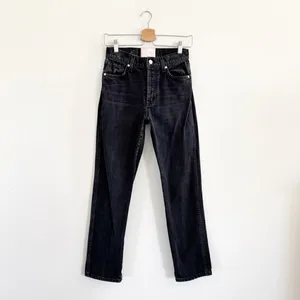 Revice Black Wash High Rise Button Fly Straight Leg Jeans Size 26 thumbnail 3