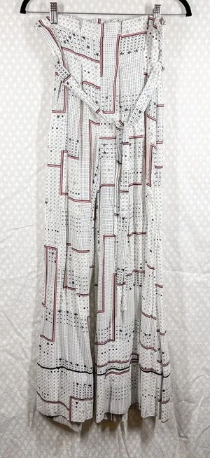 Free People White Dot Star Print High Rise Tie Waist Wide Leg‎ Pants thumbnail 1