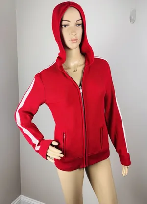 Ralph Lauren Active Red/White Hooded Zip Up Sweater Jacket Women's Size Medium‎ thumbnail 1