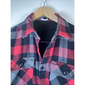 Saks 5th Avenue Plaid Shaket Hoodie red Black Small fleece lined flannel large thumbnail 5