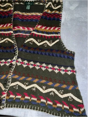VTG Hunt Club Green Multi-color Fair Isle Knit Vest 18W thumbnail 2