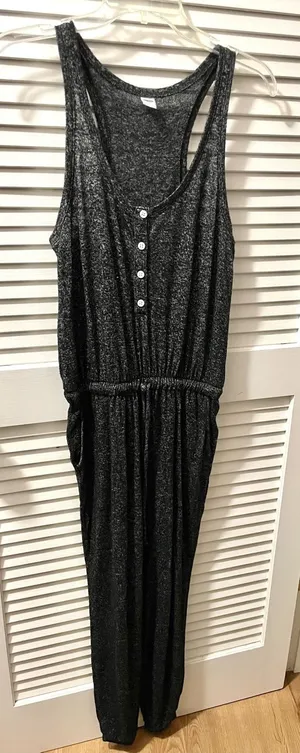 Old Navy Heather Black Sleeveless One-Piece Sleeveless Jumpsuit thumbnail 1