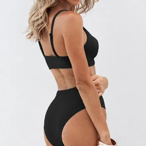 Cupshe Textured Black Scoop Neck High Waisted Bikini Set Size xl thumbnail 2