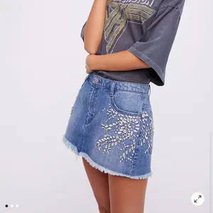 Free People Shine Bright Shine Far Medium Wash Denim Rhinestone Mini Skirt thumbnail 11