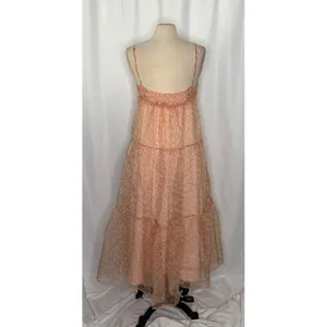 ZARA Organza Pink Peach Floral Maxi Dress Tiered Sundress Summer Vacation Medium thumbnail 9