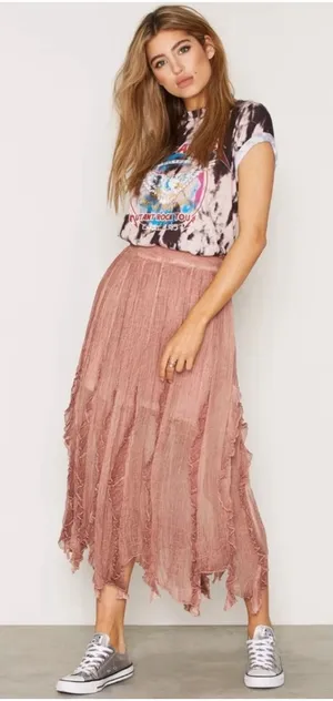 Free People‎ Follow Me Ruffle Skirt size 12 Boho Flowy Airy Ruffle Romantic thumbnail 1