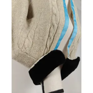 Women's Cable Knit Cardigan Sweater Cream Faux Fur Collar Open Front thumbnail 4