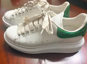 Alexander McQueen White Leather Platform Sneakers with Green Croc Heel thumbnail 1