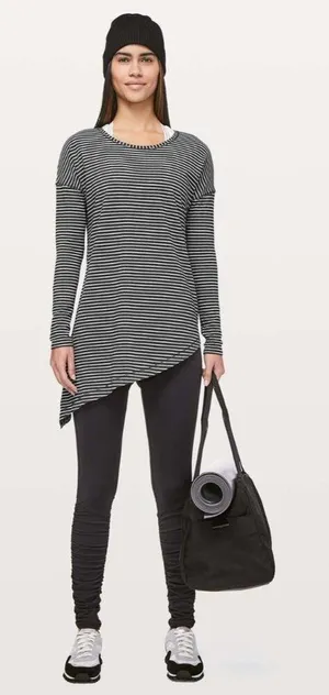 Lululemon To The Point Long Sleeve Modern Stripe Heathered Black‎ White thumbnail 1