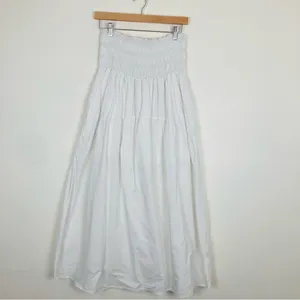 Stark X white cotton maxi skirt with ruched elastic waist. Made in USA. Medium. thumbnail 2