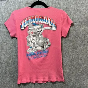 Vintage Y2K Baby Tee Pink Ribbed Cotton T-Shirt Large Automotive Graphic Racing‎ thumbnail 5