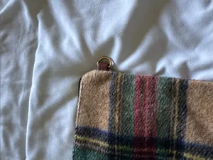 Plaid Wool Crossbody or Wristlet Bag with Brown Leather Tassel Zipper Pull thumbnail 6