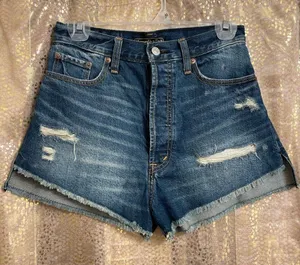 Abercrombie & Fitch dark wash light distressed/whiskered high rise festival shor thumbnail 1