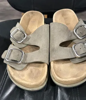 Zara Taupe Suede Double Buckle Slide Sandals thumbnail 1