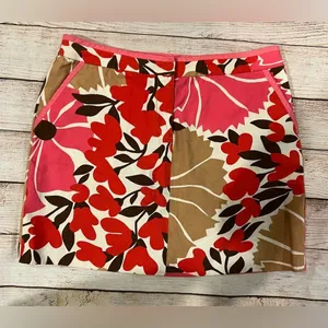J. Crew Cotton Floral Print Canvas Mini Skirt in Pink White Tan & Red Size 4 thumbnail 2