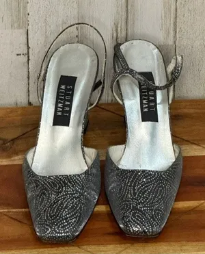 Stuart Weitzman Women's Silver Strappy Block Heels Formal Size‎ 9 thumbnail 1