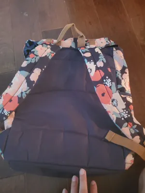 Navy Floral Backpack with Tan Straps Blue thumbnail 4
