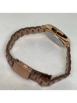 Accutime women’s watch brown tone quartz analog 35mm links bracelet running thumbnail 8