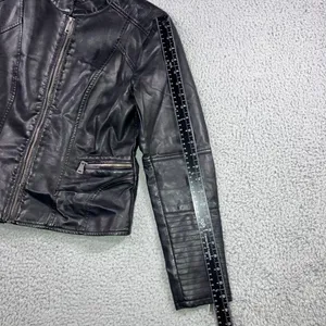 Baccini Faux Leather Jacket Women‎ Medium Petite Motorcycle thumbnail 7