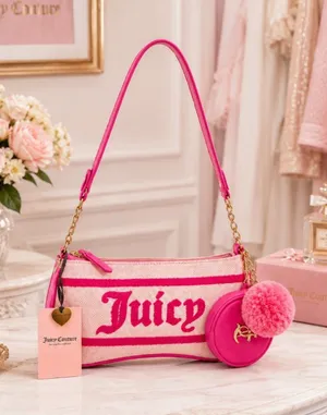 Juicy Couture Juicy Resort Pink Chenille Baguette Bag Coin Pouch NWT thumbnail 1