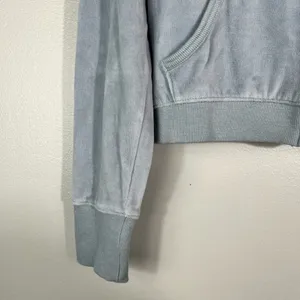 Aerie Light Gray Blue Cropped Full Zip Y2K Velour Velvet Track Suit Jacket Med M thumbnail 2