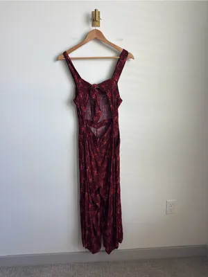 Madewell Apron Bowback Jumpsuit Red Floral Wide Leg Open Back Size 2 thumbnail 10