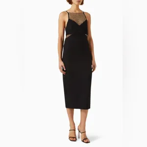 Elliatt Catherine Diamante Midi Dress Black Sleeveless Crystal Mesh Cocktail NWT thumbnail 2