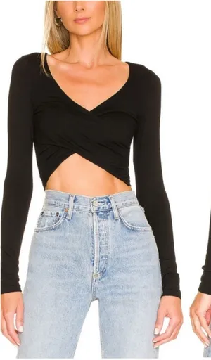 NEW Superdown Matilda Crop Wrap Long Sleeve Top in Black - Size XL thumbnail 1