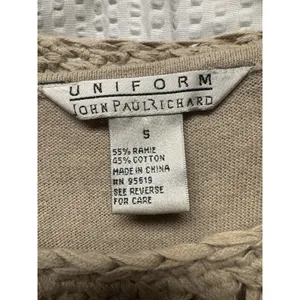 John Paul Richard‎ Women's Sweater Petite SZ S Beige Fisherman Mesh Open Knit thumbnail 5