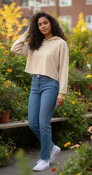 ✨Brandy Melville Striped Cropped Rita Yellow & White One-Size Hoodie✨ thumbnail 1
